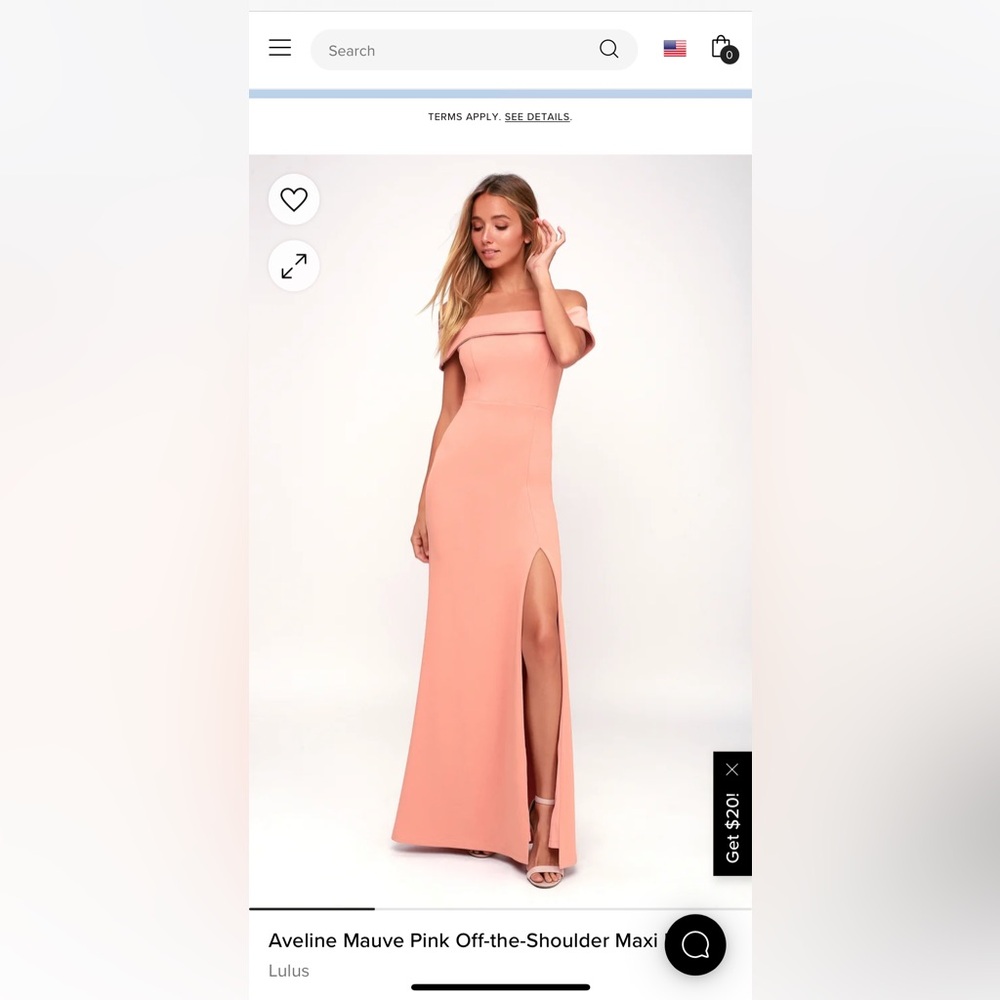 Lulu’s Aveline Mauve Pink Off-the-Shoulder Maxi Dress, S